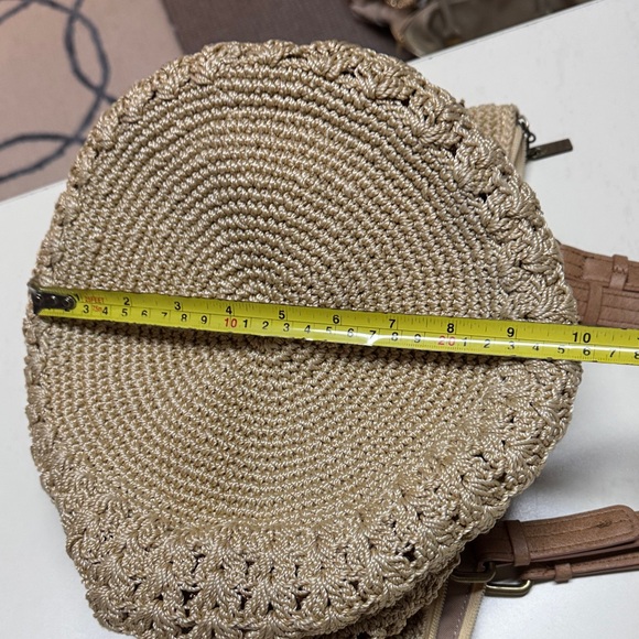 Woven Crochet Tote Bag with Leather Straps - Beige - Picture 13 of 13